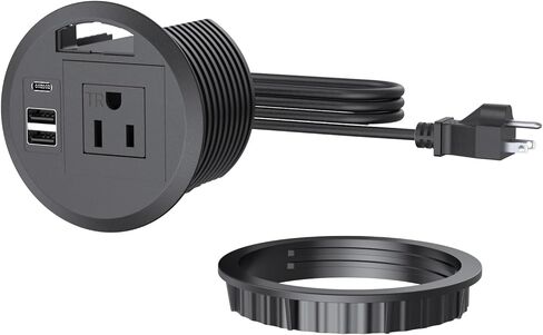 Desktop Power Grommet Outlet PD 20W Fast Charging USB-C,Tamper-Resistant Design AC Outlets,3.15'' Desk Hole Grommet Outlet,Recessed Power Grommet with 3 USB Ports (1-Pack,Fits 3.15" Round Holes,Black) in Kuwait