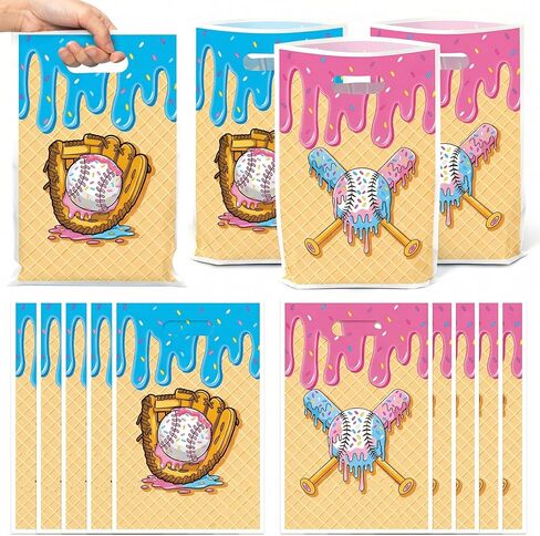 50Pcs Ice Cream Drip Baseball Party Favor Bags, Sweet Ice Cream Plastic Candy Goodie Treat Gift Bag with Handle Sport Theme Rookie of The Year First Birthday Party Supplies Baby Shower Decor in Saudi Arabia