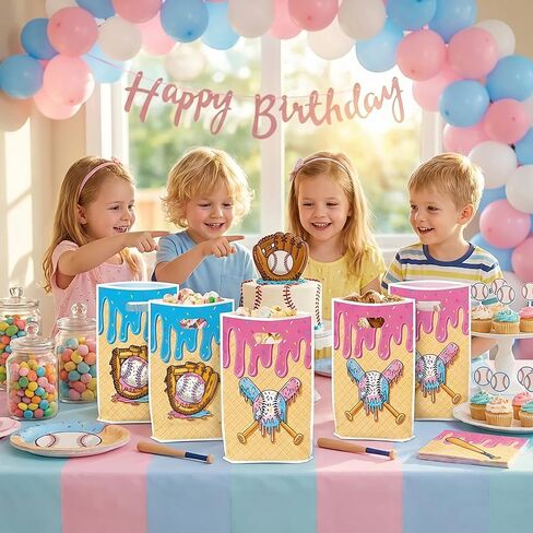50Pcs Ice Cream Drip Baseball Party Favor Bags, Sweet Ice Cream Plastic Candy Goodie Treat Gift Bag with Handle Sport Theme Rookie of The Year First Birthday Party Supplies Baby Shower Decor in Saudi Arabia