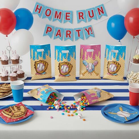 50Pcs Ice Cream Drip Baseball Party Favor Bags, Sweet Ice Cream Plastic Candy Goodie Treat Gift Bag with Handle Sport Theme Rookie of The Year First Birthday Party Supplies Baby Shower Decor in Saudi Arabia