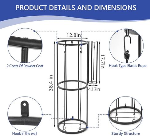 Column Vertical Ball Rack 38.4X12.8 inch Wall Mounted Garage Storage Rack for Basketball, Volleyball, Football, and Rugby, Suitable for Fitness Centers, Indoor Rooms, and Sports Ball Organizers in Saudi Arabia