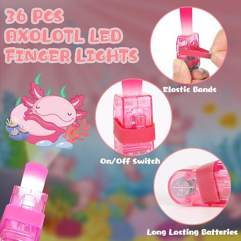 36Pcs Axolotl Themed LED Finger Lights Axolotl Party Favors Glow in the Dark Light Up Finger Lights Cartoon Animals Themed Toys Bulk for Axolotls Party Favors Birthday Gift in Saudi Arabia