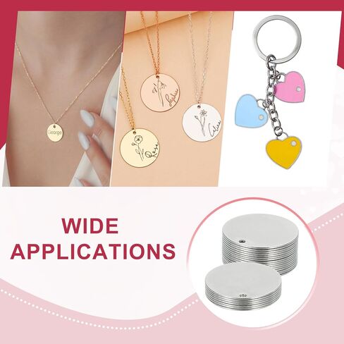 28 قطعة من uxcell 304 من الفولاذ المقاوم للصدأ مسطحة مستديرة فارغة علامات ختم، 25 مم/1 بوصة قرص معدني ختم فارغ مع فتحة لصنع المجوهرات DIY الحرف اليدوية المعلقات in Kuwait