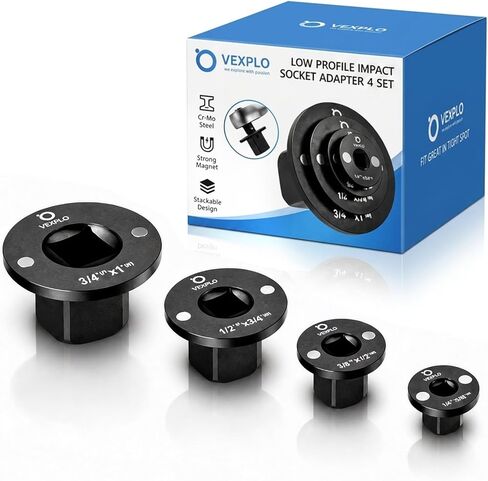 VEXPLO Low Profile Impact Socket Adapter Set for Tight Spaces, Magnetic Design Drive Ratchet Adapter Set 3/8" to 1/2", 1/4" to 3/8", 1/2" to 3/4", 3/4" to 1", 4PCS in Saudi Arabia