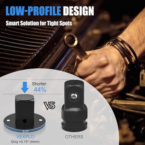 VEXPLO Low Profile Impact Socket Adapter Set for Tight Spaces, Magnetic Design Drive Ratchet Adapter Set 3/8" to 1/2", 1/4" to 3/8", 1/2" to 3/4", 3/4" to 1", 4PCS in Saudi Arabia