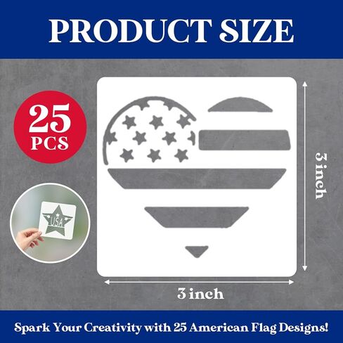 24Pcs American Flag Stencil Reusable Patriotic 1776 Stencil Template Drawing for Spray Painting on Wood Wall DIY Crafts Project Shirt Decoration Independence Day Project in Saudi Arabia