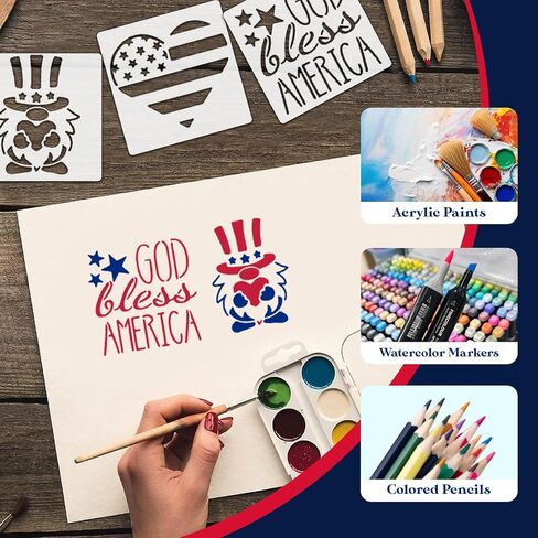 24Pcs American Flag Stencil Reusable Patriotic 1776 Stencil Template Drawing for Spray Painting on Wood Wall DIY Crafts Project Shirt Decoration Independence Day Project in Saudi Arabia
