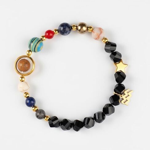 Galaxy Planet Bead Bracelet, Western Zodiac Black Stone Beads, Astrology Gift in Saudi Arabia