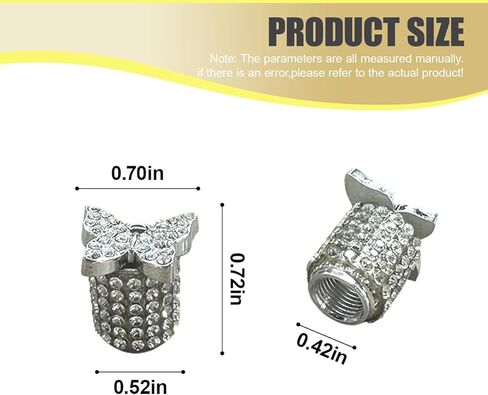 4PCS Bling Butterfly Car Tire Valve Stem Caps, Dustproof Leakproof Automotive Wheel Air Valve Cover, Sparkling Rhinestone Vehicle Exterior Accessories for SUV, Bike, Motorcycle (Silver) in Saudi Arabia
