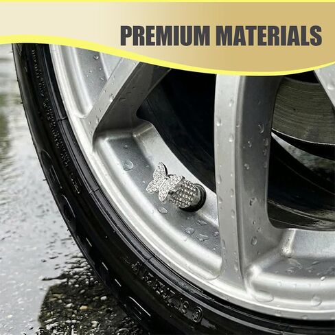 4PCS Bling Butterfly Car Tire Valve Stem Caps, Dustproof Leakproof Automotive Wheel Air Valve Cover, Sparkling Rhinestone Vehicle Exterior Accessories for SUV, Bike, Motorcycle (Silver) in Saudi Arabia