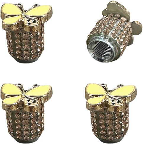 4PCS Bling Butterfly Car Tire Valve Stem Caps, Dustproof Leakproof Automotive Wheel Air Valve Cover, Sparkling Rhinestone Vehicle Exterior Accessories for SUV, Bike, Motorcycle (Silver) in Saudi Arabia