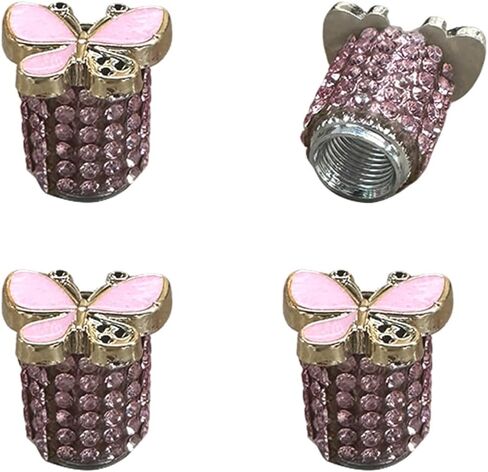 4PCS Bling Butterfly Car Tire Valve Stem Caps, Dustproof Leakproof Automotive Wheel Air Valve Cover, Sparkling Rhinestone Vehicle Exterior Accessories for SUV, Bike, Motorcycle (Silver) in Saudi Arabia