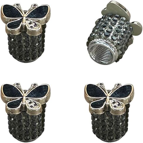 4PCS Bling Butterfly Car Tire Valve Stem Caps, Dustproof Leakproof Automotive Wheel Air Valve Cover, Sparkling Rhinestone Vehicle Exterior Accessories for SUV, Bike, Motorcycle (Silver) in Saudi Arabia