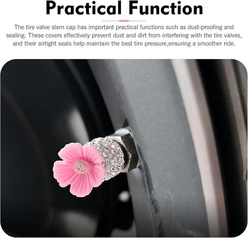 4 PCS Bling Car Tire Valve Stem Caps, Sakura Rhinestone Cap, Anti-leak Wheel Valve Cover, for Girls Women (Pink) in Saudi Arabia