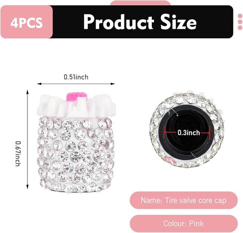 4 PCS Bling Car Tire Valve Stem Caps, Sakura Rhinestone Cap, Anti-leak Wheel Valve Cover, for Girls Women (Pink) in Saudi Arabia