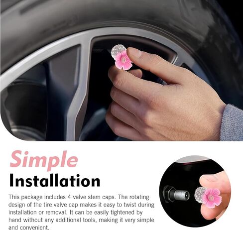 4 PCS Bling Car Tire Valve Stem Caps, Sakura Rhinestone Cap, Anti-leak Wheel Valve Cover, for Girls Women (Pink) in Saudi Arabia