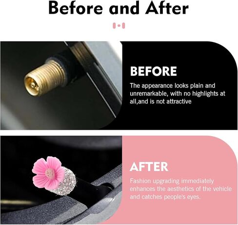 4 PCS Bling Car Tire Valve Stem Caps, Sakura Rhinestone Cap, Anti-leak Wheel Valve Cover, for Girls Women (Pink) in Saudi Arabia