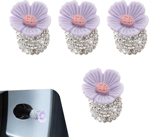 4 PCS Bling Car Tire Valve Stem Caps, Sakura Rhinestone Cap, Anti-leak Wheel Valve Cover, for Girls Women (Pink) in Saudi Arabia