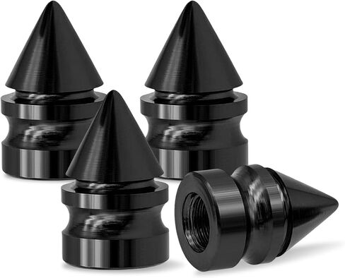 4 Pieces Spiked Style Tire Valve Stem Caps, Universal Aluminum Alloy Tire Trim Accessories Dust Tire Covers, Dustproof Car Tire Valve Trim Accessories (Black) in Saudi Arabia