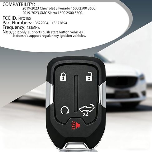 1PCS Keyless Entry Remote Key Fob Replacement Fits for 2019-2023 Chevrolet Silverado1500 2500 3500;2019-2023 GMC Sierra 1500 2500 3500, 433 MHz, HYQ1ES, 13522904 13522854 in Saudi Arabia
