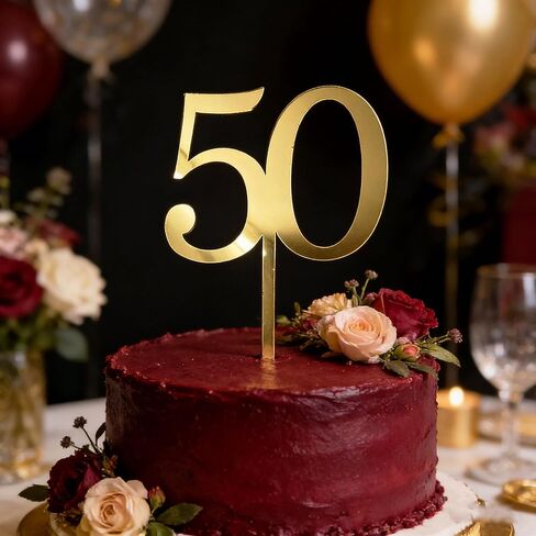 50th Birthday Cake Topper,Gold Mirror Acrylic Number 50 Decoration,Cheers to 50/Fifty Years Old,for Vow Renewal Wedding Anniversary Birthday Celebration Accessory Party Supplies Photo Booth Props in Saudi Arabia