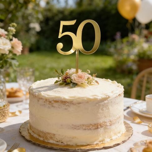 50th Birthday Cake Topper,Gold Mirror Acrylic Number 50 Decoration,Cheers to 50/Fifty Years Old,for Vow Renewal Wedding Anniversary Birthday Celebration Accessory Party Supplies Photo Booth Props in Saudi Arabia