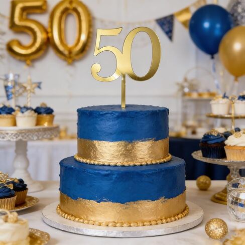 50th Birthday Cake Topper,Gold Mirror Acrylic Number 50 Decoration,Cheers to 50/Fifty Years Old,for Vow Renewal Wedding Anniversary Birthday Celebration Accessory Party Supplies Photo Booth Props in Saudi Arabia