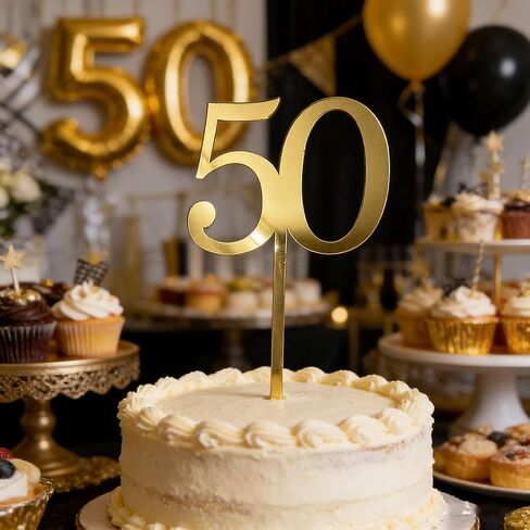 50th Birthday Cake Topper,Gold Mirror Acrylic Number 50 Decoration,Cheers to 50/Fifty Years Old,for Vow Renewal Wedding Anniversary Birthday Celebration Accessory Party Supplies Photo Booth Props in Saudi Arabia