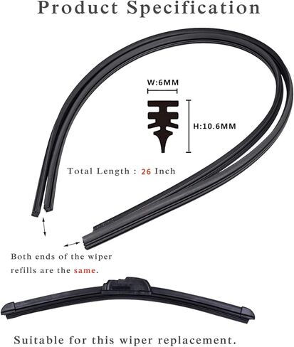 Silicone Windshield Wiper Blades Refills 26'' 4 pcs,Black 4pcs in Saudi Arabia