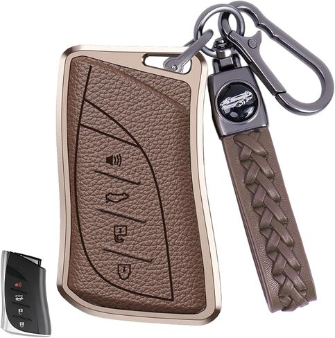 لجراب غطاء مفتاح Lexus Key Fob، واقي من الألومنيوم والجلد الفاخر مع سلسلة مفاتيح تناسب Lexus ES RX NX LX GX is UX RZ Key Remote (B-أسود) in Kuwait
