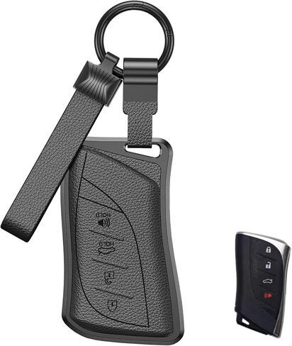 لجراب غطاء مفتاح Lexus Key Fob، واقي من الألومنيوم والجلد الفاخر مع سلسلة مفاتيح تناسب Lexus ES RX NX LX GX is UX RZ Key Remote (B-أسود) in Kuwait