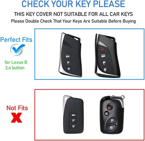 لجراب غطاء مفتاح Lexus Key Fob، واقي من الألومنيوم والجلد الفاخر مع سلسلة مفاتيح تناسب Lexus ES RX NX LX GX is UX RZ Key Remote (B-أسود) in Kuwait