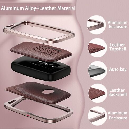 لجراب غطاء مفتاح Lexus Key Fob، واقي من الألومنيوم والجلد الفاخر مع سلسلة مفاتيح تناسب Lexus ES RX NX LX GX is UX RZ Key Remote (B-أسود) in Kuwait
