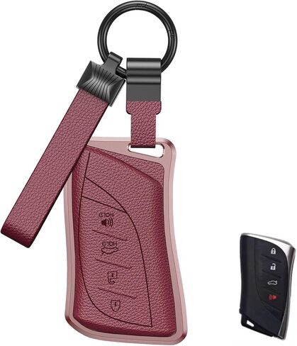لجراب غطاء مفتاح Lexus Key Fob، واقي من الألومنيوم والجلد الفاخر مع سلسلة مفاتيح تناسب Lexus ES RX NX LX GX is UX RZ Key Remote (B-أسود) in Kuwait