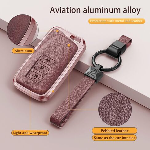 لجراب غطاء مفتاح Lexus Key Fob، واقي من الألومنيوم والجلد الفاخر مع سلسلة مفاتيح تناسب Lexus ES RX NX LX GX is UX RZ Key Remote (B-أسود) in Kuwait