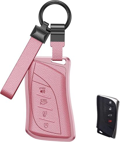 لجراب غطاء مفتاح Lexus Key Fob، واقي من الألومنيوم والجلد الفاخر مع سلسلة مفاتيح تناسب Lexus ES RX NX LX GX is UX RZ Key Remote (B-أسود) in Kuwait