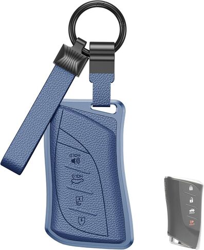 لجراب غطاء مفتاح Lexus Key Fob، واقي من الألومنيوم والجلد الفاخر مع سلسلة مفاتيح تناسب Lexus ES RX NX LX GX is UX RZ Key Remote (B-أسود) in Kuwait