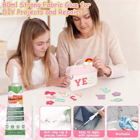 77 PCS Preppy Chenille Patches Self Adhesive Embroidered for DIY Clothing, 52 A-Z Chenille Letter Stickers 25 Rainbow Flower Lighting Stars Bowknot Fabric Glue Stick on Patch for Bags Backpacks Hats in Saudi Arabia