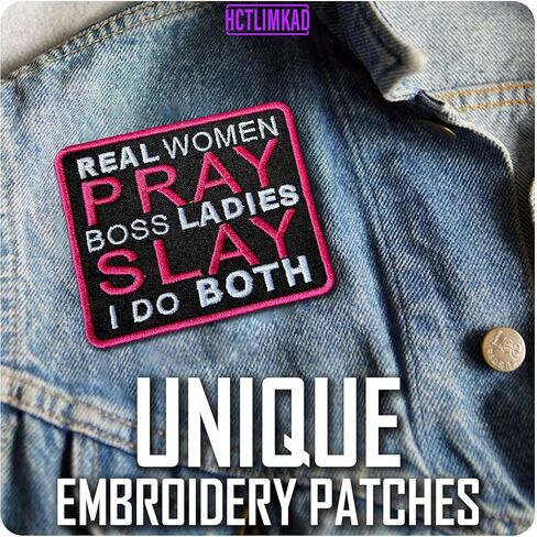 Real Women Pray Boss Ladies Slay I Do Both Patch 3" Powerful Women Boss Lady Sew-On/Iron-On Embroidered Patches DIY Applique Accessories for Backpacks, Dog Harnesses, Army Vests, Bags, Hats 3 Inches in Saudi Arabia