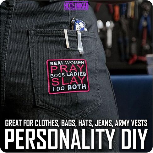 Real Women Pray Boss Ladies Slay I Do Both Patch 3" Powerful Women Boss Lady Sew-On/Iron-On Embroidered Patches DIY Applique Accessories for Backpacks, Dog Harnesses, Army Vests, Bags, Hats 3 Inches in Saudi Arabia