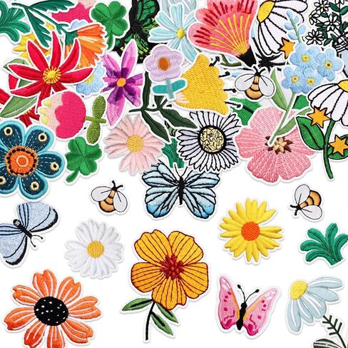 32 PCS Flower Iron on Patches, Cute Sew on Iron on Embroidered Patches for Clothes, Jeans, Bags, Hats, Backpacks in Saudi Arabia