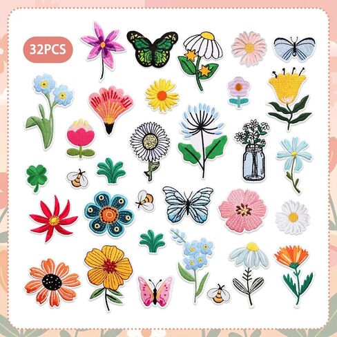 32 PCS Flower Iron on Patches, Cute Sew on Iron on Embroidered Patches for Clothes, Jeans, Bags, Hats, Backpacks in Saudi Arabia