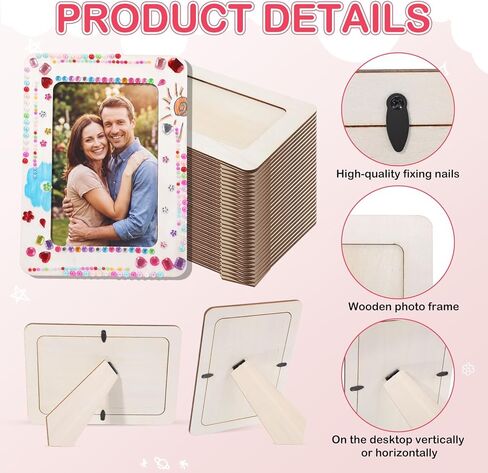 مجموعة Yousoontic مكونة من 30 قطعة من إطارات الصور لإطارات الصور مقاس 4 × 6 بوصات DIY إطارات صور خشبية غير مكتملة مع 30 قطعة من أقلام الألوان و10 أوراق من ملصقات الماس الكريستال للحرف اليدوية in Kuwait