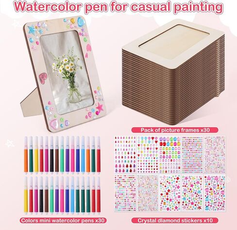 مجموعة Yousoontic مكونة من 30 قطعة من إطارات الصور لإطارات الصور مقاس 4 × 6 بوصات DIY إطارات صور خشبية غير مكتملة مع 30 قطعة من أقلام الألوان و10 أوراق من ملصقات الماس الكريستال للحرف اليدوية in Kuwait