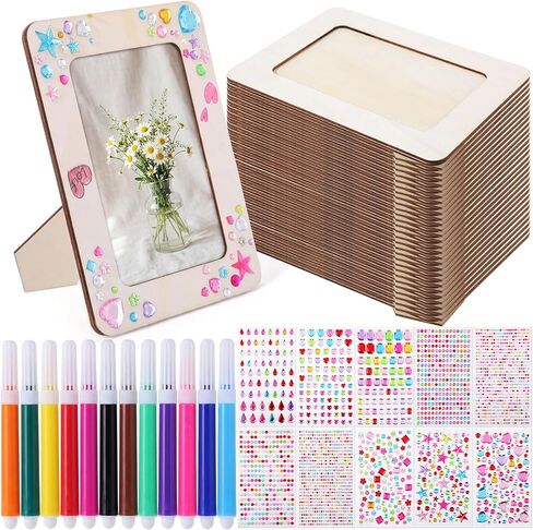 مجموعة Yousoontic مكونة من 30 قطعة من إطارات الصور لإطارات الصور مقاس 4 × 6 بوصات DIY إطارات صور خشبية غير مكتملة مع 30 قطعة من أقلام الألوان و10 أوراق من ملصقات الماس الكريستال للحرف اليدوية in Kuwait