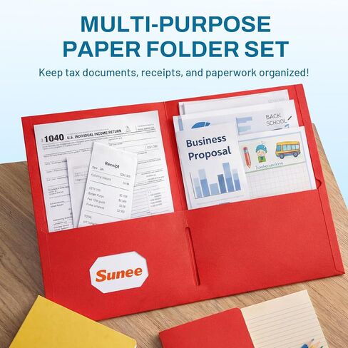 مجلدات جيبين من SUNEE، 5 مجلدات ملفات مع فتحة لبطاقة العمل، ألوان متنوعة، ورق منسوج، ورق بحجم حرف مناسب، مجلد ملفات ورقية للأعمال المدرسية والمكاتب المنزلية in Kuwait