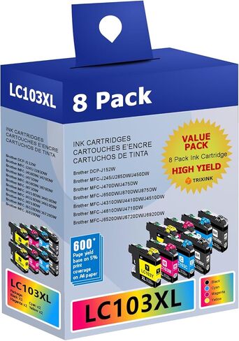 خراطيش حبر LC103XL متوافقة مع حبر Brother LC103 LC101، 8 عبوات لـ MFC-J870DW MFC-J6920DW MFC-J6520DW MFC-J450DW MFC-J470DW، 2 أسود 2 سماوي 2 أرجواني 2 أصفر in Kuwait