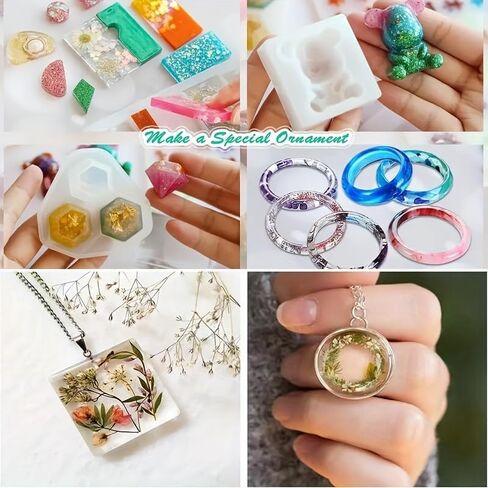 284-piece Epoxy Resin Casting Mold Set, for Making DIY Jewelry Molds Such As Earrings, Pendants, Necklaces, and Keychains (284-piece Set (48 Colors of Bottled Glitter)) in Kuwait