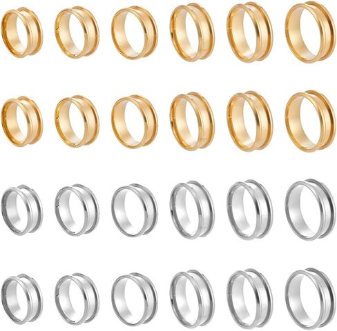 CRAFTYMELODY 24Pcs 12 Styles Grooved Finger Rings 304 Stainless Steel Blank Finger Rings Round Grooved Core Inlay Blank Ring US Size 7/8/9/10/11/12 for Jewelry Making Golden Stainless Steel in Kuwait