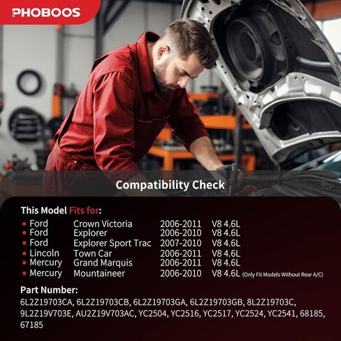 ضاغط تكييف الهواء PHOBOOS مع قابض متوافق مع Ford Explorer 2006-2010، Crown Victoria 2006-2011 وLincoln Town Car 2006-2011 وMercury Grand Marquis 2006-2011، Mountaineer، 4.6L، Ref. 68185 in Kuwait